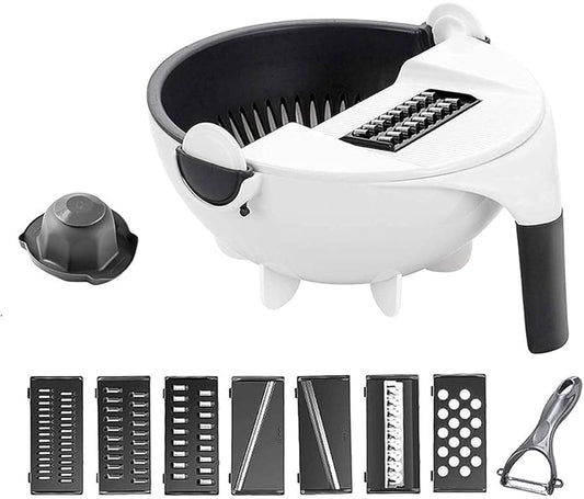 9-in-1 Multifunctional Vegetable Chopper & Magic Rotate Colander
