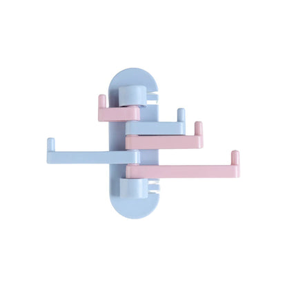 Wall-mounted, multi-arm folding hook rack