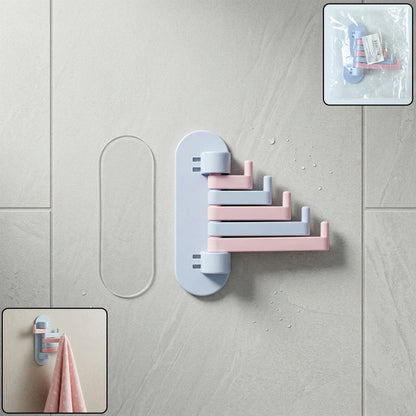 Wall-mounted, multi-arm folding hook rack